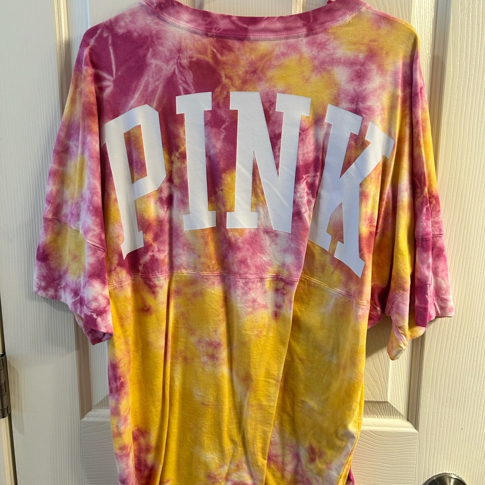 PINK Victoria's Secret Tie-Dye Tee - Pink and Yellow